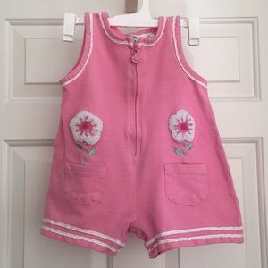 Gum Balls Romper Dress 18M Pink Front Zipper Pockets Fluffy Embroidery Floral